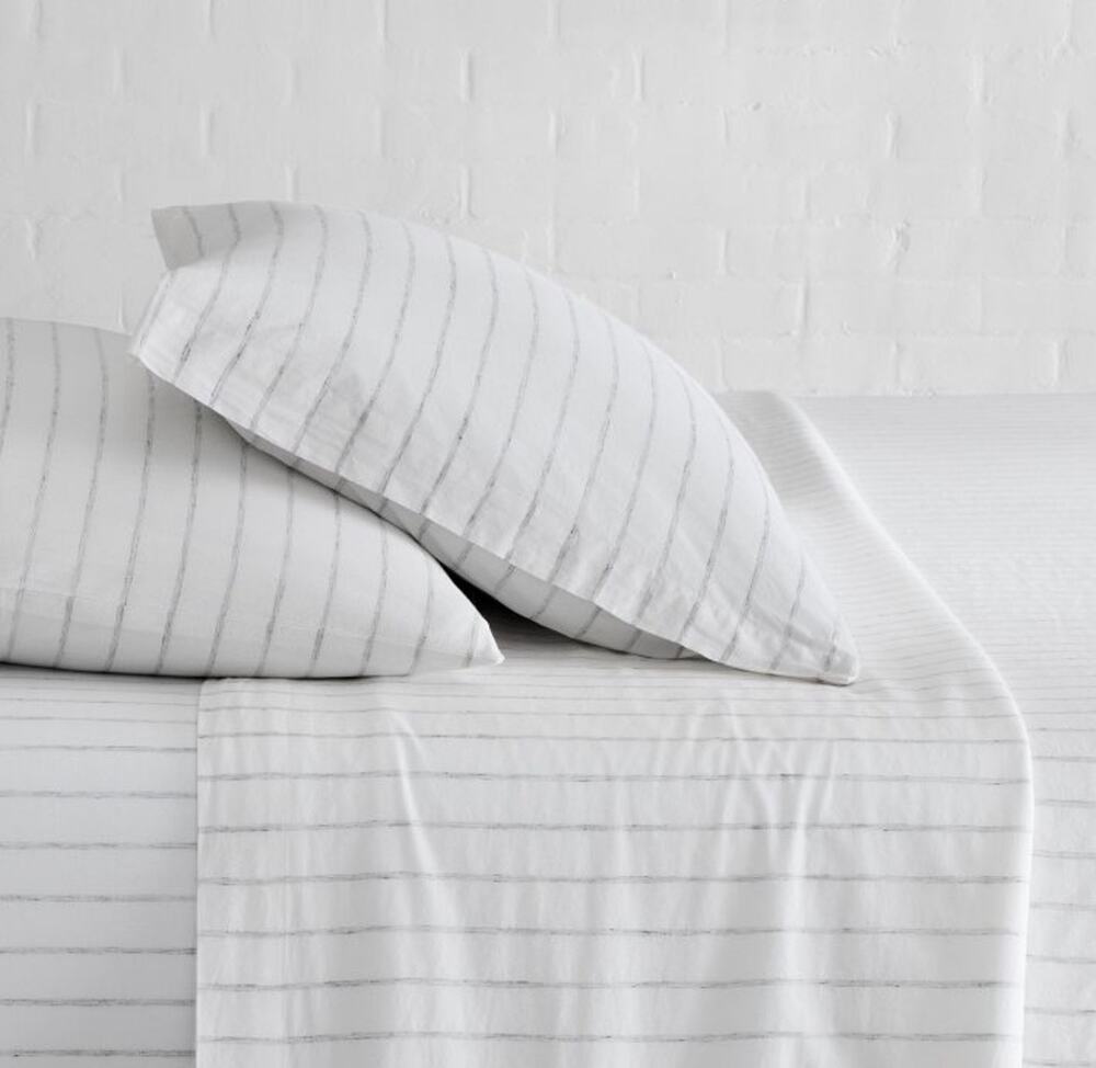 West Elm Organic Cotton Sheet Set KING Simple Stripe White Gray 7 Pc Bedding